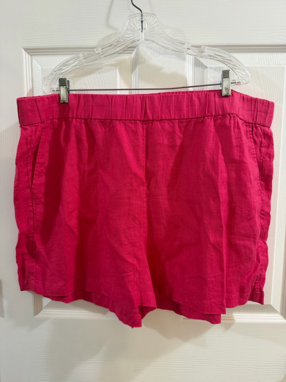 J. Crew Hot Pink High-Waist Linen-Blend Shorts
